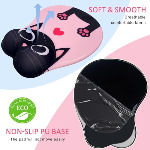 ZORBES® Mouse Pad with Wrist Rest Ergonomic Silicone Smooth Lycra Cover Kawaii Cartoon Pink Gaming Office Anti-Slip 2PCS ZORBES® Mouse Pad with Wrist Rest Ergonomic Silicone Smooth Lycra Cover Kawaii Cartoon Pink Gaming Office Anti-Slip 2PCS